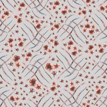 Elegant seamless pattern with hand drawn poppy flowers, design elements. Stock Illustration