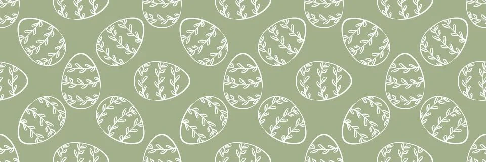 Elegant seamless pattern with hand drawn Easter eggs and botanical ornament.. Stock Illustration