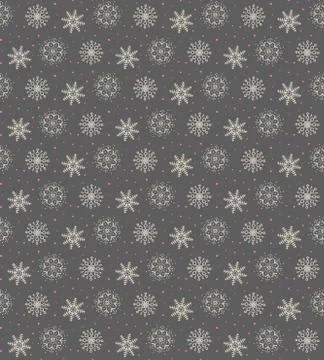 Elegant seamless pattern of many gold and purple snowflakes on dark grey back Stock-Illustration