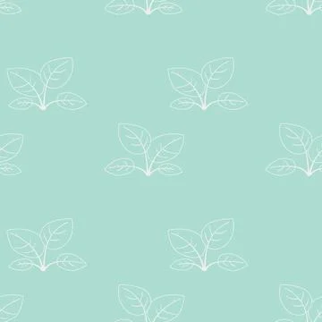 Elegant seamless pattern of minimalist white leaves on a soft aqua background Stock Illustration