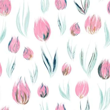 Elegant seamless pattern with oil painted red tulip flowers, design elements Stock Illustration