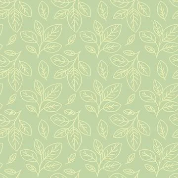 Elegant seamless pattern of pale yellow leaves on a soft green background.  P Stock Illustration