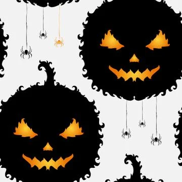 Elegant seamless pattern with pumpkins and spiders for your design Stock Illustration