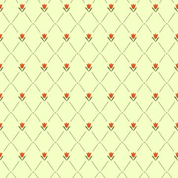 Elegant seamless pattern with rhombus and red small flower lily or tulip Stock Illustration