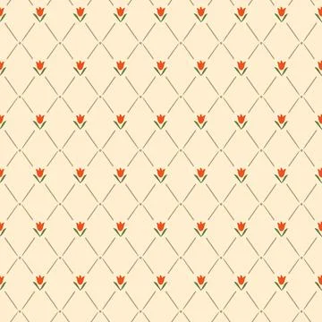Elegant seamless pattern with rhombus and red small flower lily or tulip Stock Illustration