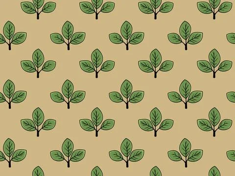 Elegant seamless pattern of stylized green leaves on a beige background.  P.. Stock Illustration