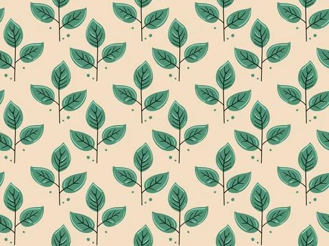 Elegant seamless pattern of stylized green leaves on a beige background.  P.. Stock Illustration
