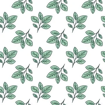 Elegant seamless pattern of stylized green leaves on a white background.  Per Stockillustratie