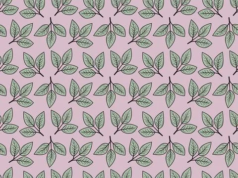 Elegant seamless pattern of stylized leaves on a soft pink background.  Per.. Stock Illustration