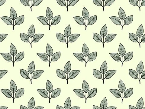 Elegant seamless pattern of stylized leaves on a pale yellow background.  P.. Stock Illustration