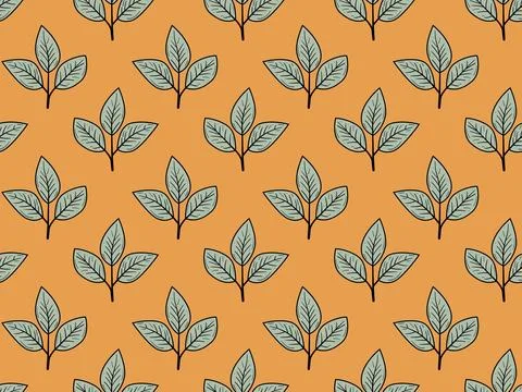 Elegant seamless pattern of stylized leaves on a warm orange background.  P.. Stock Illustration