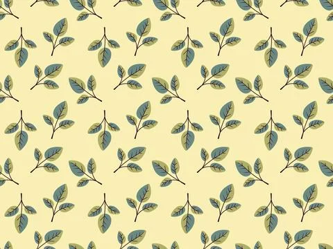 Elegant seamless pattern of stylized leaves on a pale yellow background.  P.. Stock Illustration