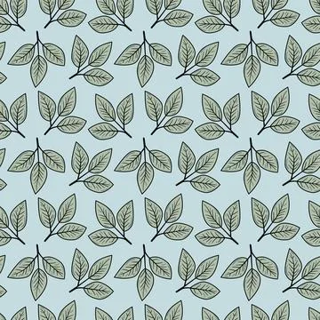 Elegant seamless pattern of stylized leaves on a pale blue background.  Perfe Illustrazione stock