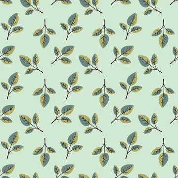 Elegant seamless pattern of stylized leaves on a pale green background.  Perf Stock Illustration