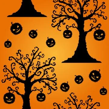Elegant seamless pattern with trees and pumpkins for your design Illustrazione stock