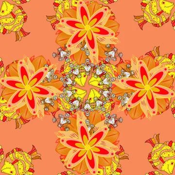 Elegant seamless pattern with yellow, beige and orange flowers in watercolor sty Stock Illustration