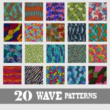 Elegant seamless patterns with hand drawn decorative waves Illustrazione stock