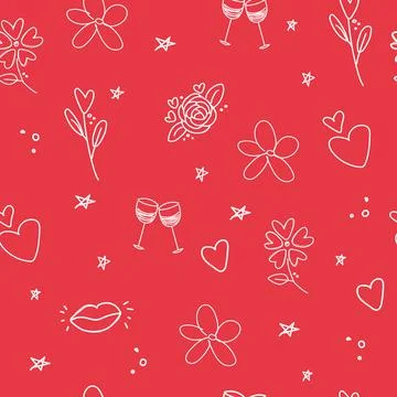Elegant seamless patterns with hand drawn decorative hearts, design elements イラスト素材