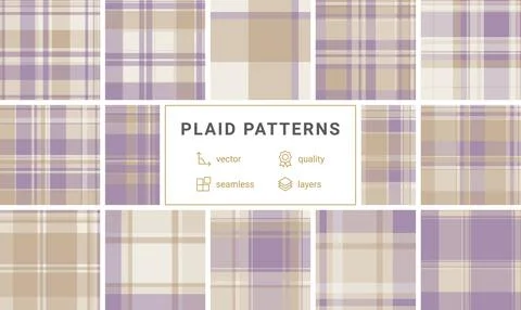 Elegant seamless plaid pattern blending soft lilac and warm beige tones. A cl Stock Illustration