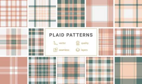 This elegant seamless plaid pattern features soft shades of dusty rose and cr Stock Illustration