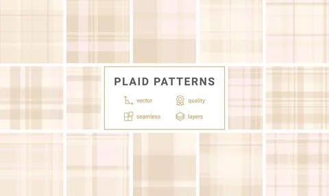 Elegant seamless plaid pattern featuring soft beige and cream tones. This min Stock Illustration
