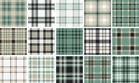 Elegant seamless plaid pattern in sage green, beige, and black. A classic tar Stock Illustration