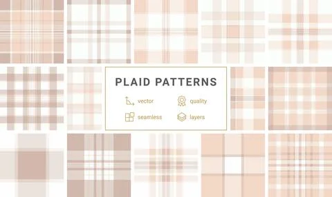 This elegant seamless plaid pattern in soft beige and peach tones offers a ti Stock Illustration