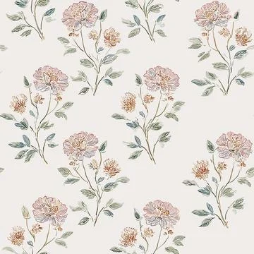 Elegant seamless vector pattern featuring delicate hand-drawn flowers and sof Illustrazione stock