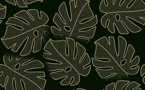 Elegant seamless vector pattern with monstera leaves in golden color Stock Illustration