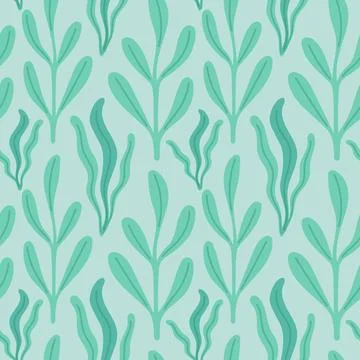 Elegant seaweed pattern with flowing botanical shapes on soft blue background Stock Illustration