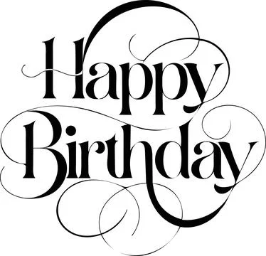 Elegant serif happy birthday script with decorative flourishes and thin lin.. Stock Illustration