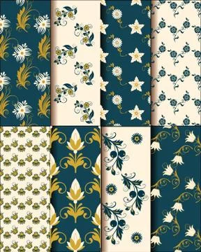 Elegant set of flower patterns Illustrazione stock