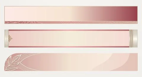 Elegant set of three horizontal web banners lower thirds soft pink, rose go.. Stockillustratie