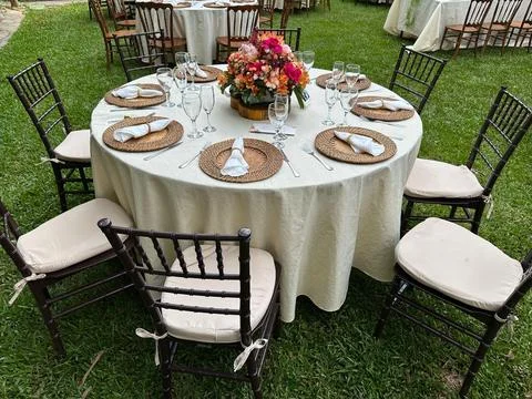 Elegant setup for outdoor dining Stock Photos