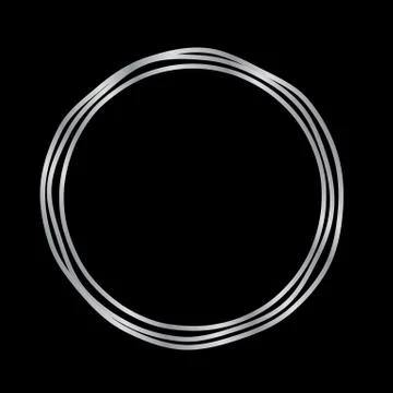 Elegant Silver Circle Round Logo Template or Border Frame on Black Background Illustrazione stock