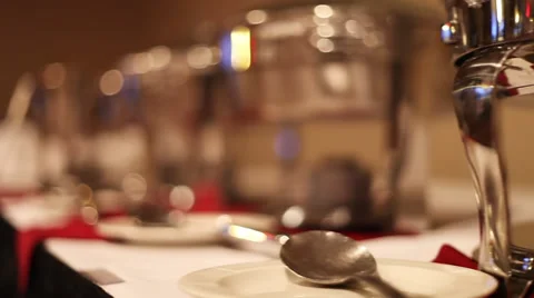 Elegant Silver Dishes at a Buffet Table. Stock Footage 39861200