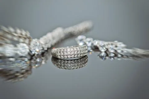 Elegant silver ring with diamonds 写真素材