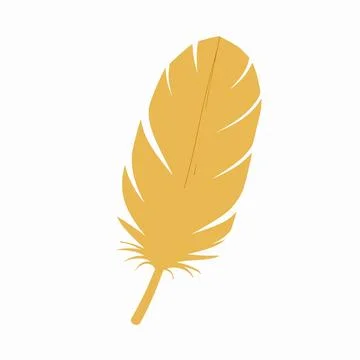 Elegant single golden feather vector illustration, minimalist flat design e.. Illustrazione stock