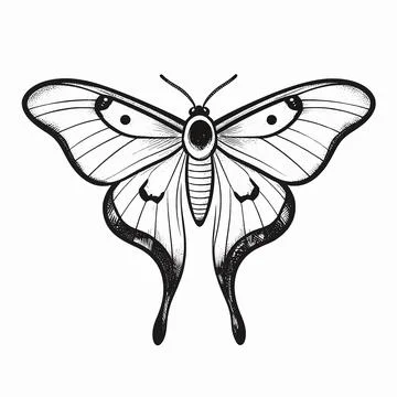 Elegant Single Luna Moth Flat Vector Illustration, Vintage Hand-Drawn Ink S.. Illustrazione stock