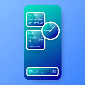 Elegant smartphone user interface widget weather clock Stock Illustration