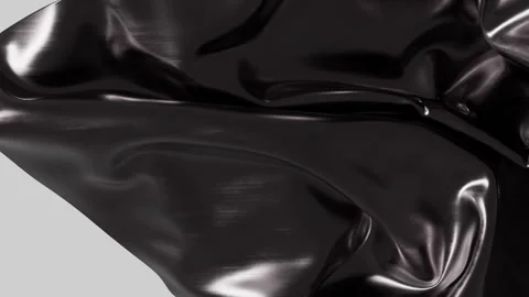 Elegant Smooth Fluid Black Silk Material Flowing Abstract Background Stock Footage 345145123