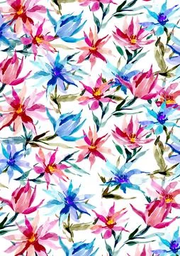 Elegant spring print, pattern with blue, pink buds for fabric, textiles Stock Illustration