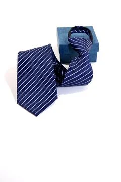 Elegant stripped pattern blue tie and gift box Stock Photos