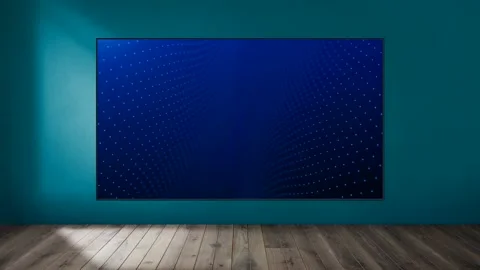 Elegant studio with TV on the wall, with moving animation. Stock Footage 197610992