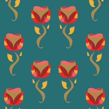 Elegant Stylish Flowers In A Vector Repeat Pattern In Blue, Red And Mustard Illustrazione stock