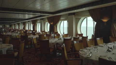 Elegant, stylish restaurant interior - dining room in the cruise ship Stock Footage 67184372