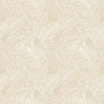 Elegant Subtle White Leaf Pattern on Beige Background. Stock Illustration