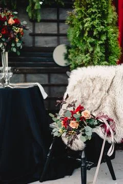 Elegant summer themed table setting for outdoor wedding Stock Photos