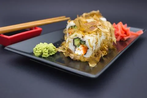 Elegant Sushi Setup with Condiments Stock Photos