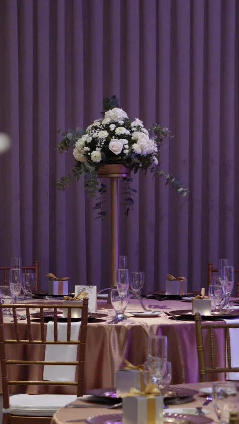 Elegant table design at a wedding reception Stock Footage 270082593